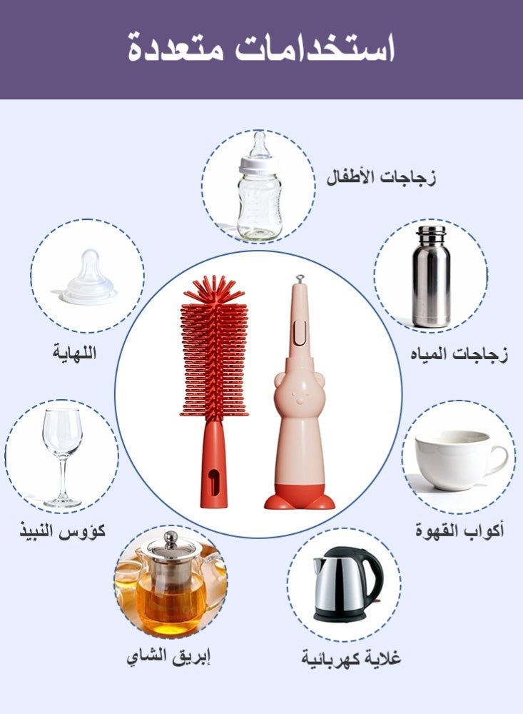 BBMORE 3-in-1 Silicone Feeding Bottle Brush,  Bottle Cleaning Brush with Long Handle Portable for Baby Bottles, Sports Bottle, Vase, Glassware, Smaller Diameter Bottle Openings（Red) - Image 5